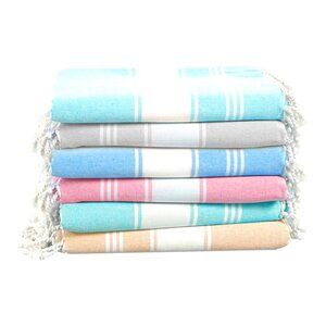 Turkish Cotton Beach Towels Set of 6 Multicolor Fringe Lightweight Home Decor